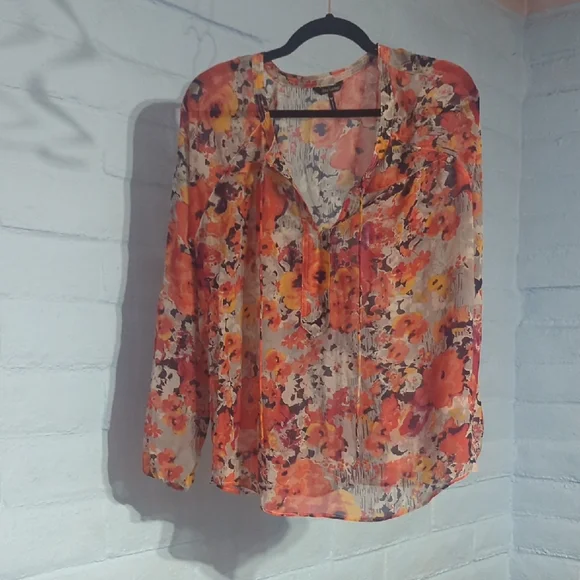 Daisy Fuentes Floral Blouse - Red and Orange - Picture 1 of 5